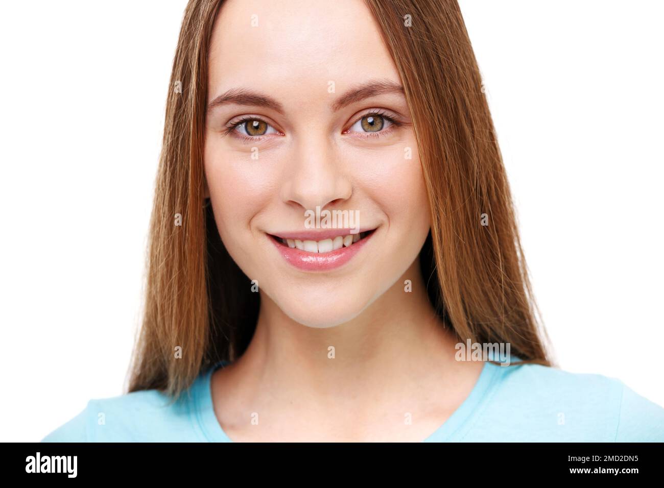 Beautiful happy young woman portrait isolated on white background Stock ...