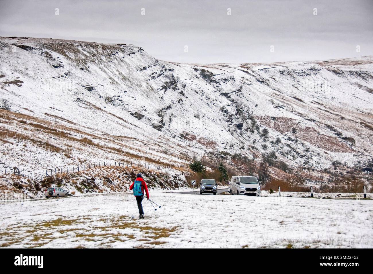 Brecon, UK. 22nd Jan, 2023. A skier makes his way in the snow near