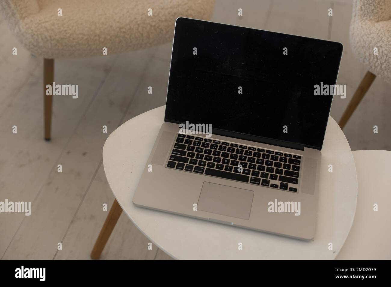 Laptop computer displaying the blank screen Stock Photo