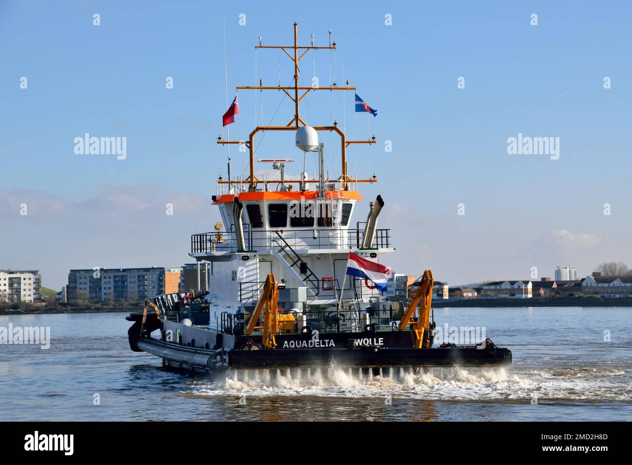 AQUADELTA is a water injection dredger, built in 2022 by Scheepswerf Bijlsma for Van der Kamp and is seen working on the Thames in London Stock Photo