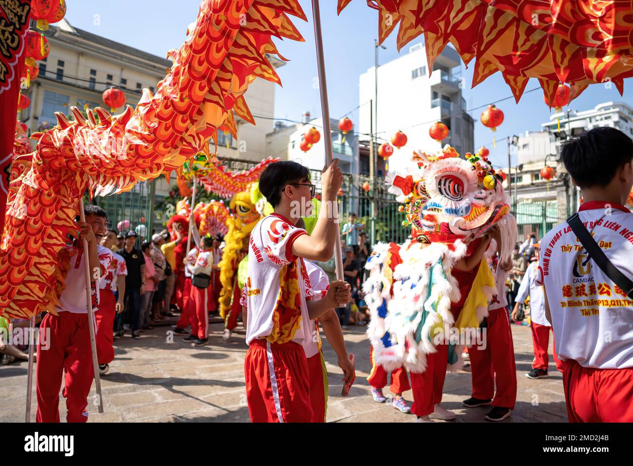 Ho Chi Minh city, Vietnam - 21 Jan 2023: Dragon and lion dance show in ...