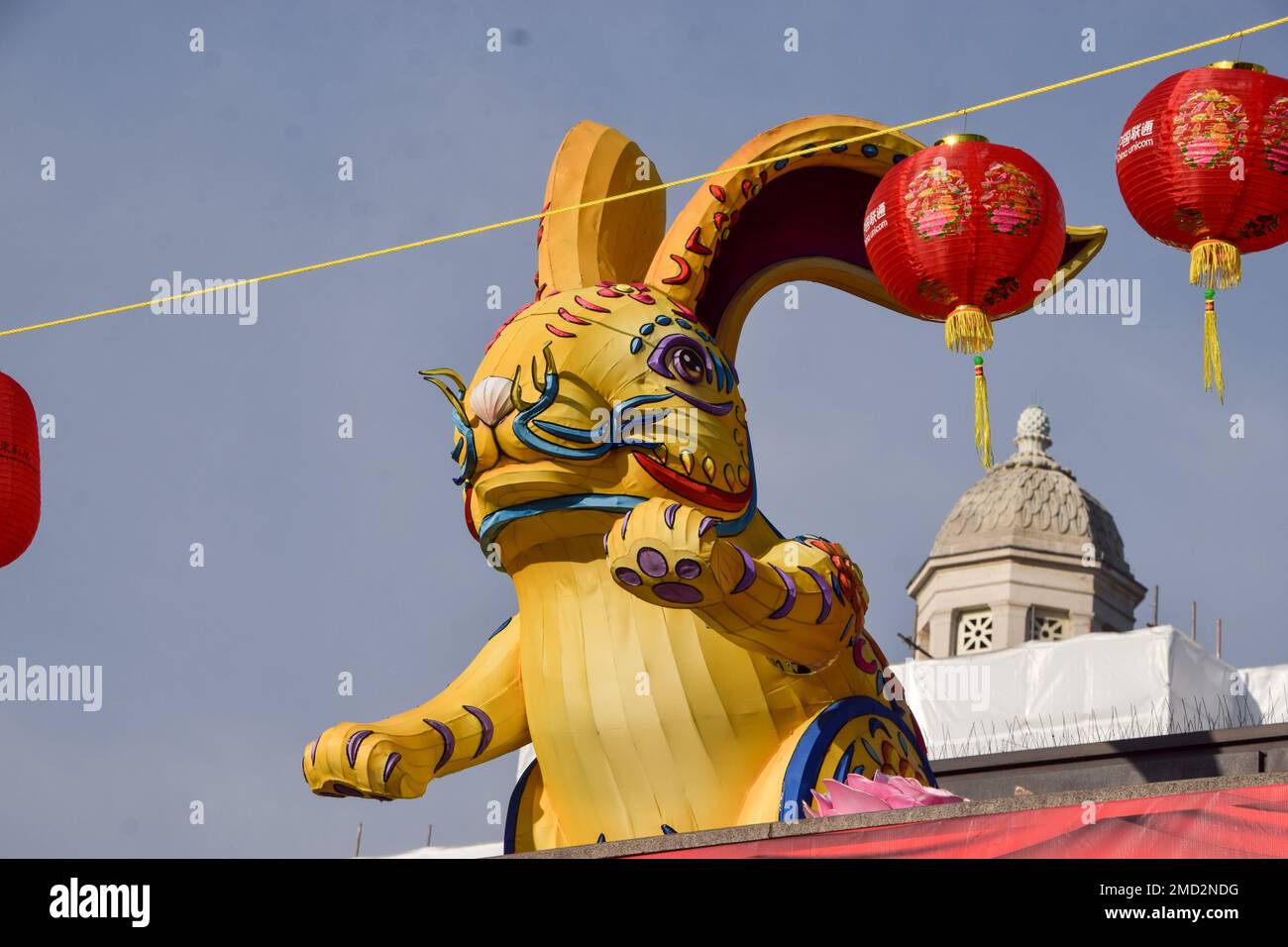 London, UK. 22nd Jan, 2023. A rabbit lantern seen in Trafalgar Square ...