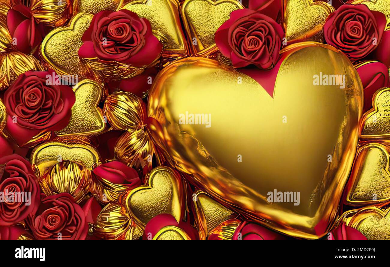 24k golden heart and roses to signify the valentine's day holiday for