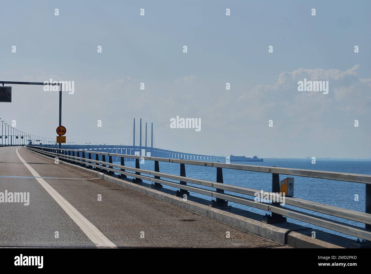 Car ferry crossing underneath the Oresund bridge on the way from ...