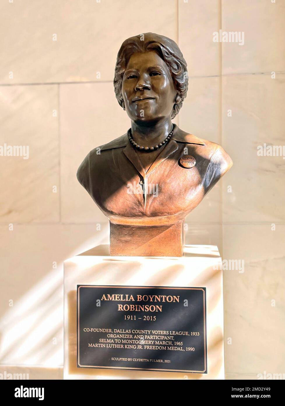 The likenesses of civil rights activist Amelia Boynton Robinson, shown here, and of suffrage