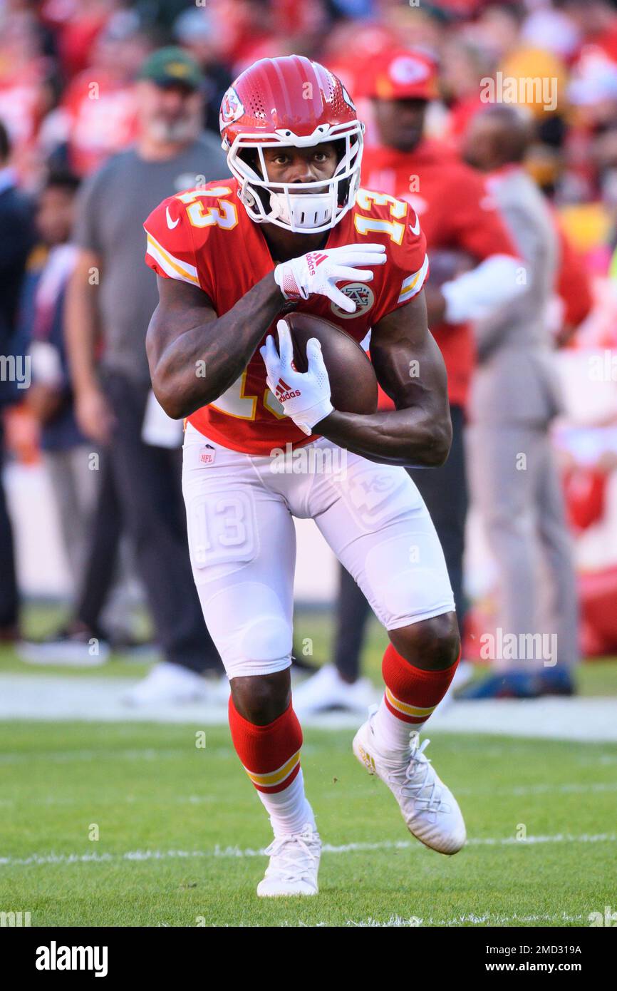 Kansas City Chiefs wide receiver Byron Pringle during warmups before an