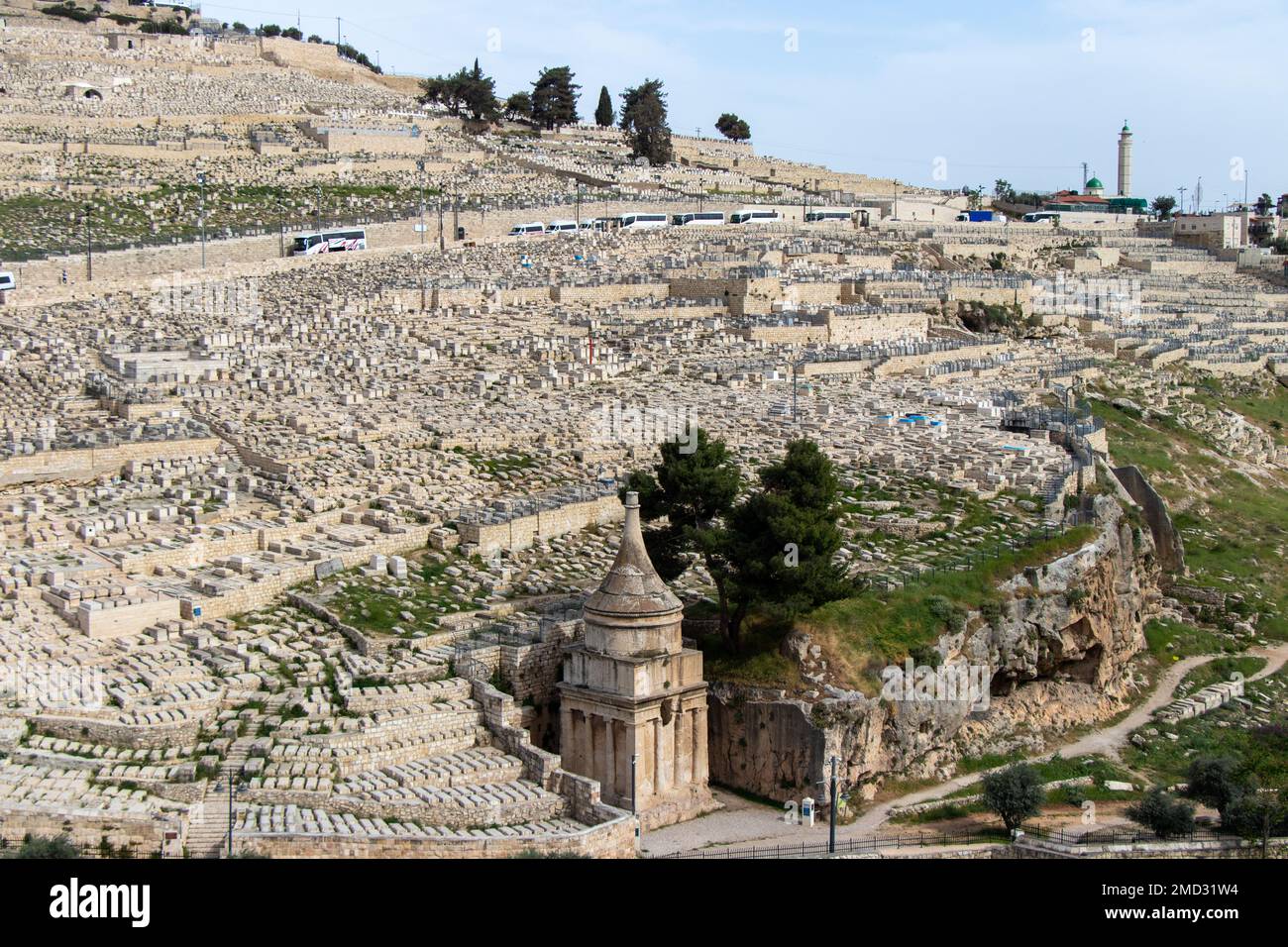 Kidron Valley and jewish cemetery in Mount of Olives. Tomb of Absalom