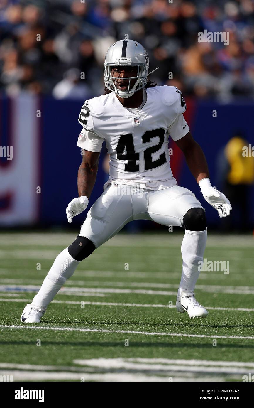 Las Vegas Raiders inside linebacker Cory Littleton (42) gives the  incomplete signal during an NFL football game against the Los Angeles  Chargers, Sunday, November 8, 2020, in Inglewood, Calif. (AP Photo/Peter  Joneleit