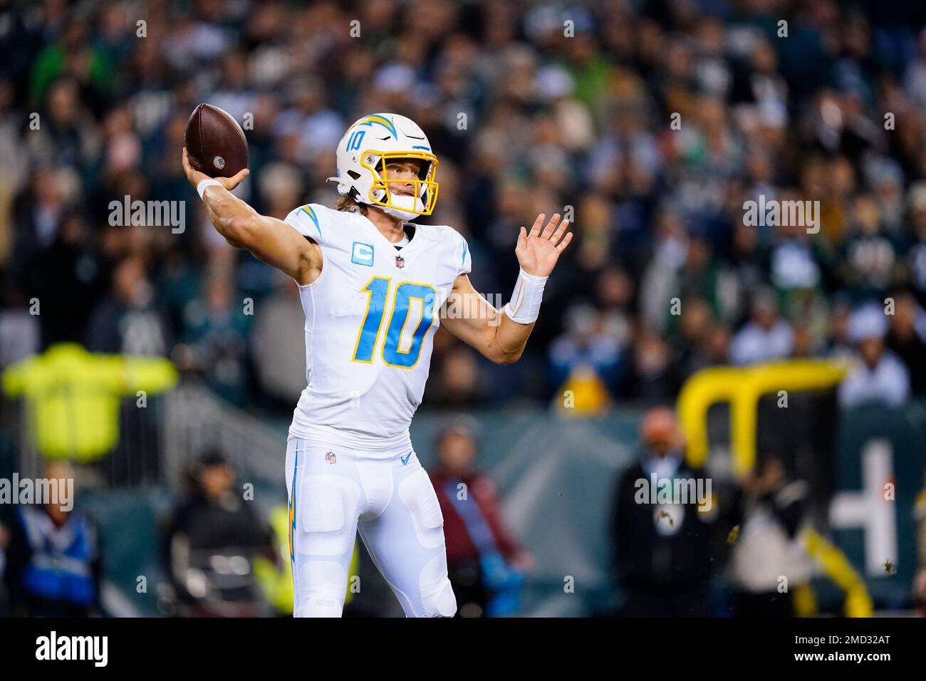 Los Angeles Chargers Quarterback Justin Herbert In Action During An NFL ...