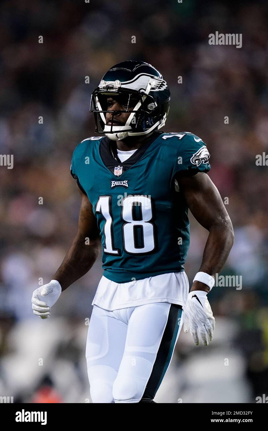 Philadelphia Eagles wide receiver Jalen Reagor in action during an NFL  football game against the Los Angeles Chargers Sunday, Nov. 7, 2021, in  Philadelphia. (AP Photo/Matt Rourke Stock Photo - Alamy