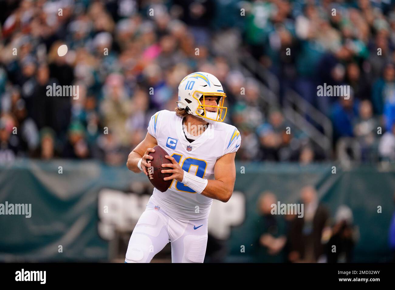 Los Angeles Chargers Quarterback Justin Herbert In Action During An NFL ...