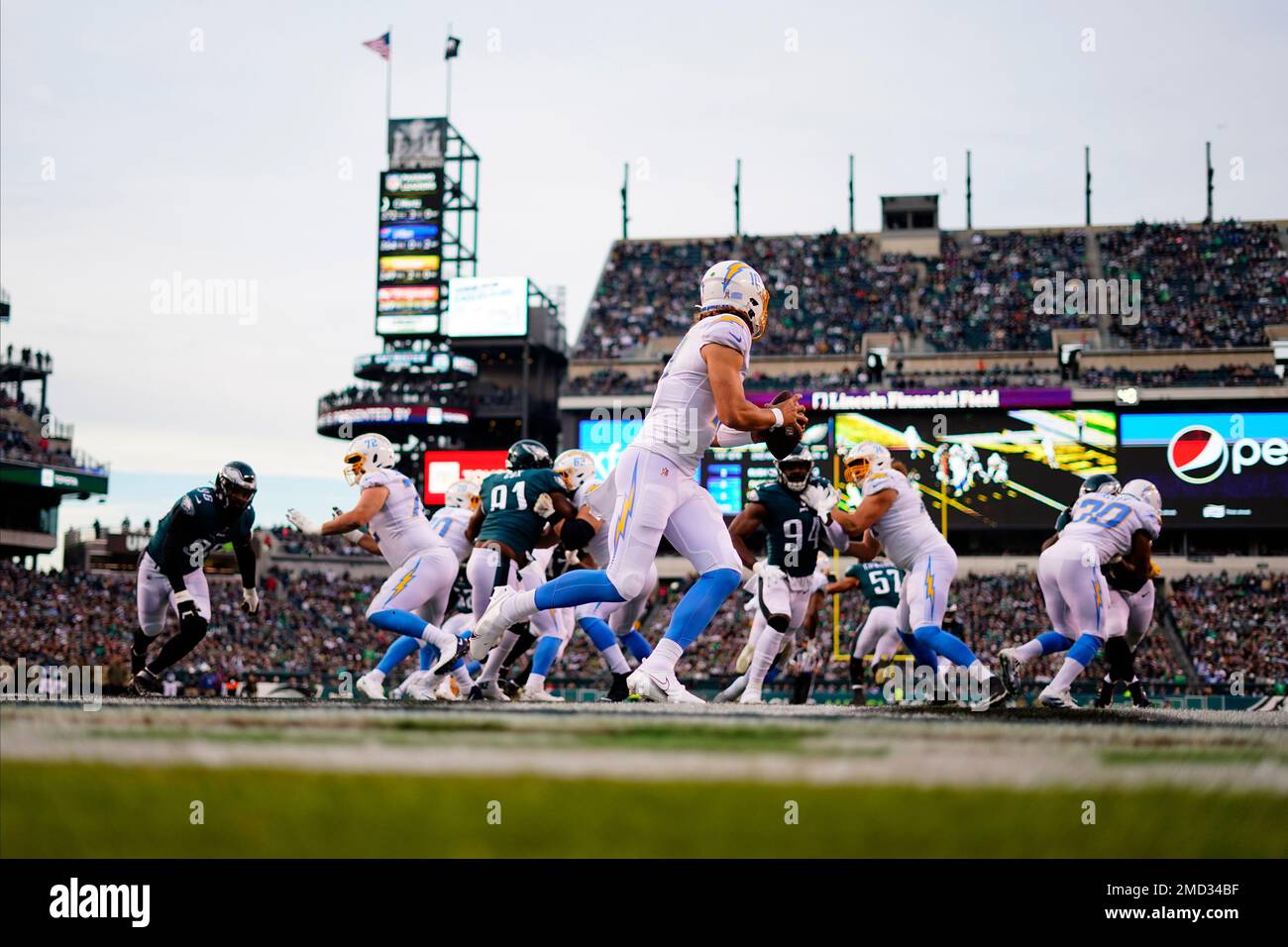 Los Angeles Chargers' Justin Herbert plays during an NFL football