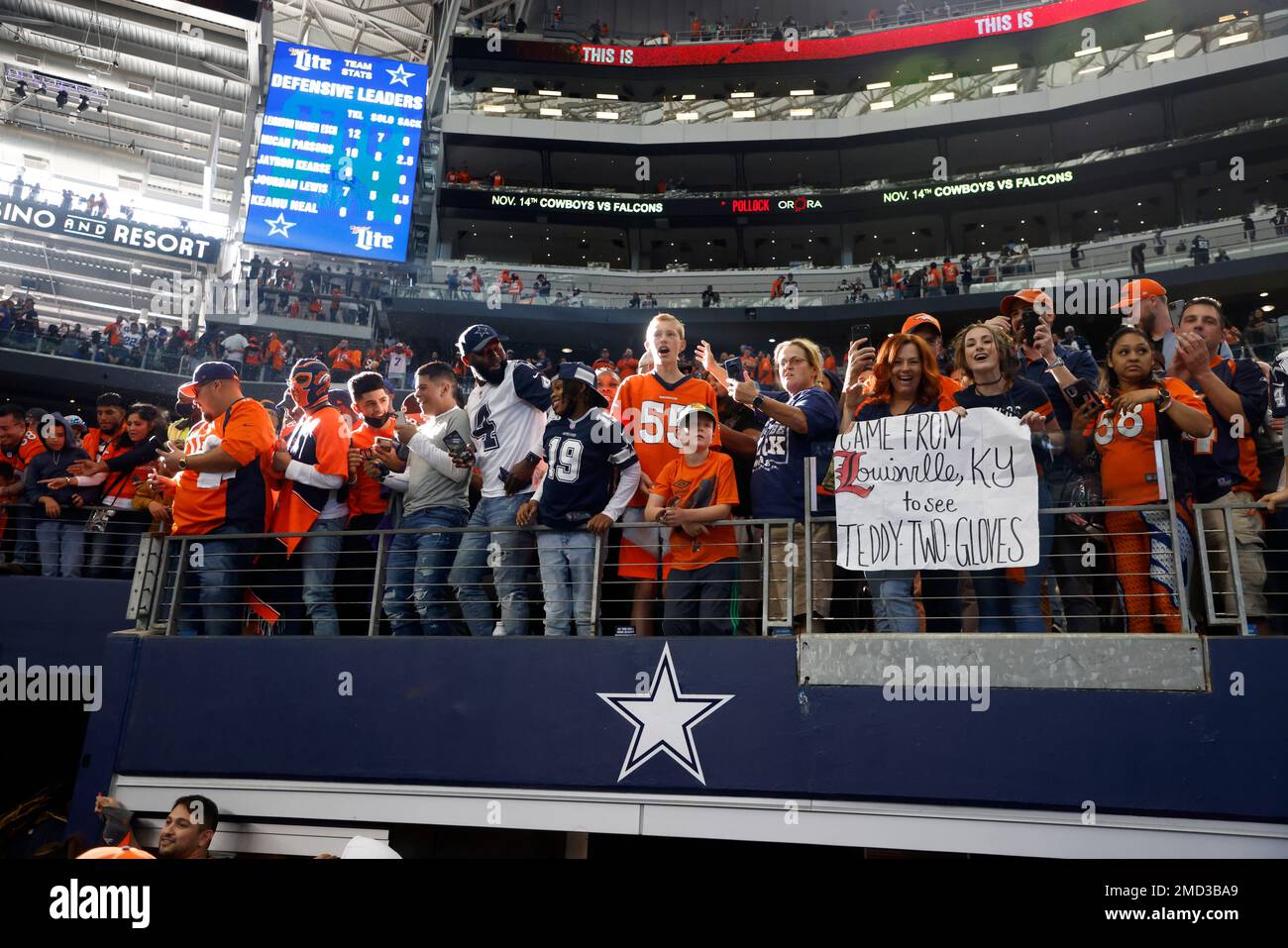 Game images from a contest between the National Football League Dallas  Cowboys and the Denver Broncos at the Cowboys' home field AT&T Stadium in  Arlington, Texas