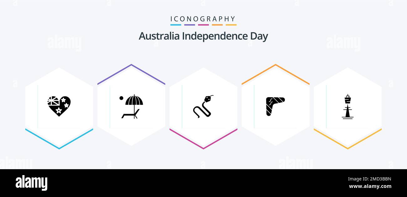 Australia Independence Day 25 Glyph icon pack including travel