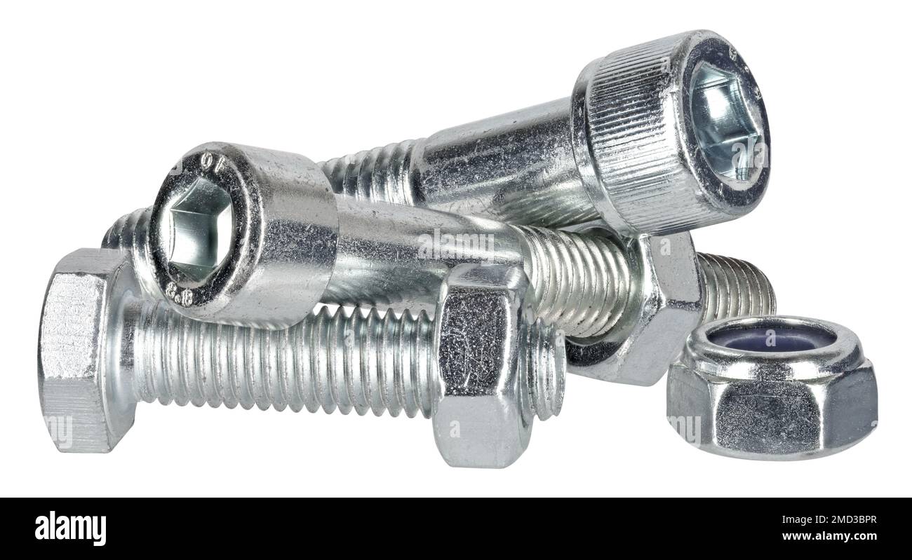 Steel nuts and bolts isolated on a white background Stock Photo Alamy