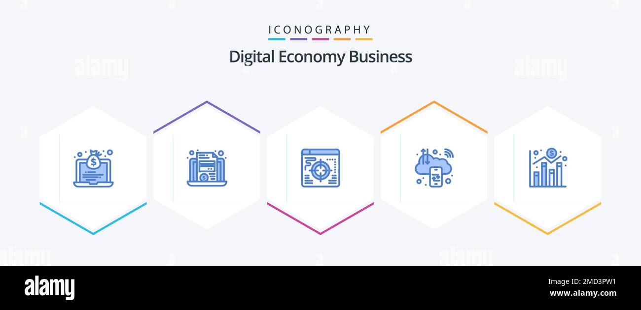 Digital Economy Business 25 Blue icon pack including chart.