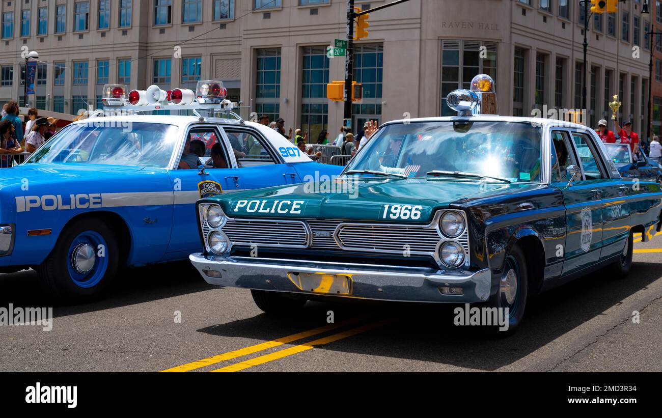 Antique police cars at Mermaid Parade, Surf Avenue, Coney island, New