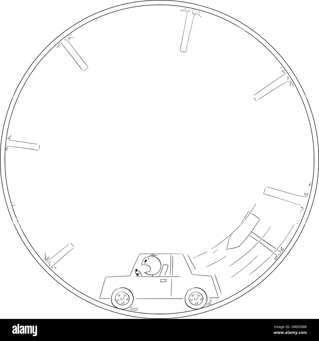 Car Moving in Circle , Vector Cartoon Stick Figure Illustration Stock Vector