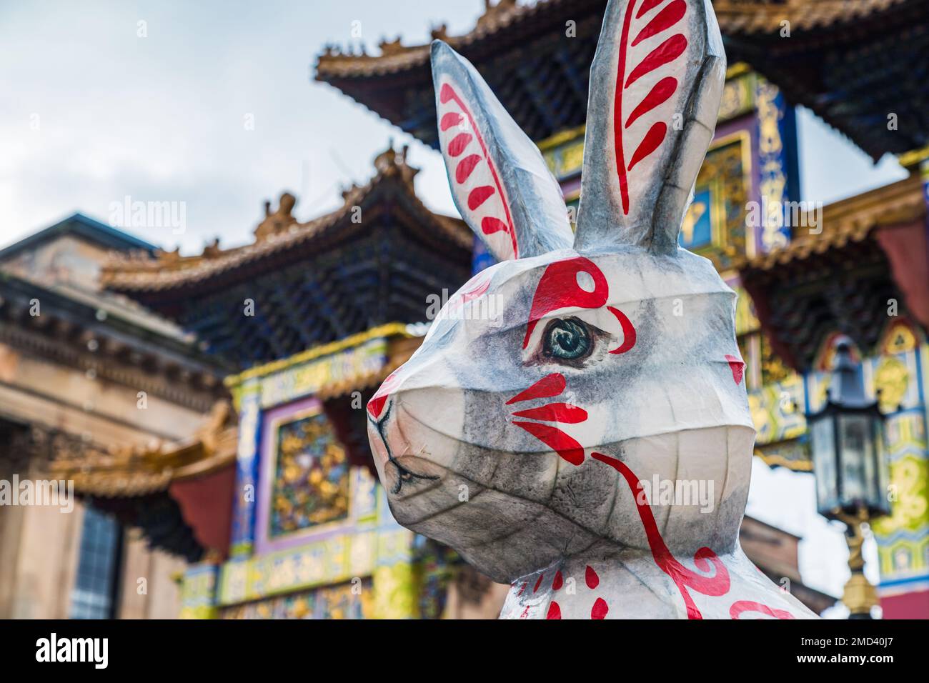 A rabbit sits under the paifang of Liverpools Chinatown during the ...