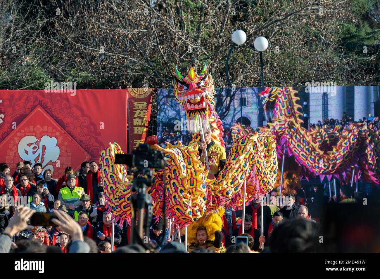 Milan, Italy, 21 January 2023 - Happy chinese new year 2023 year of the rabbit zodiac sign crowded celebrations Stock Photo