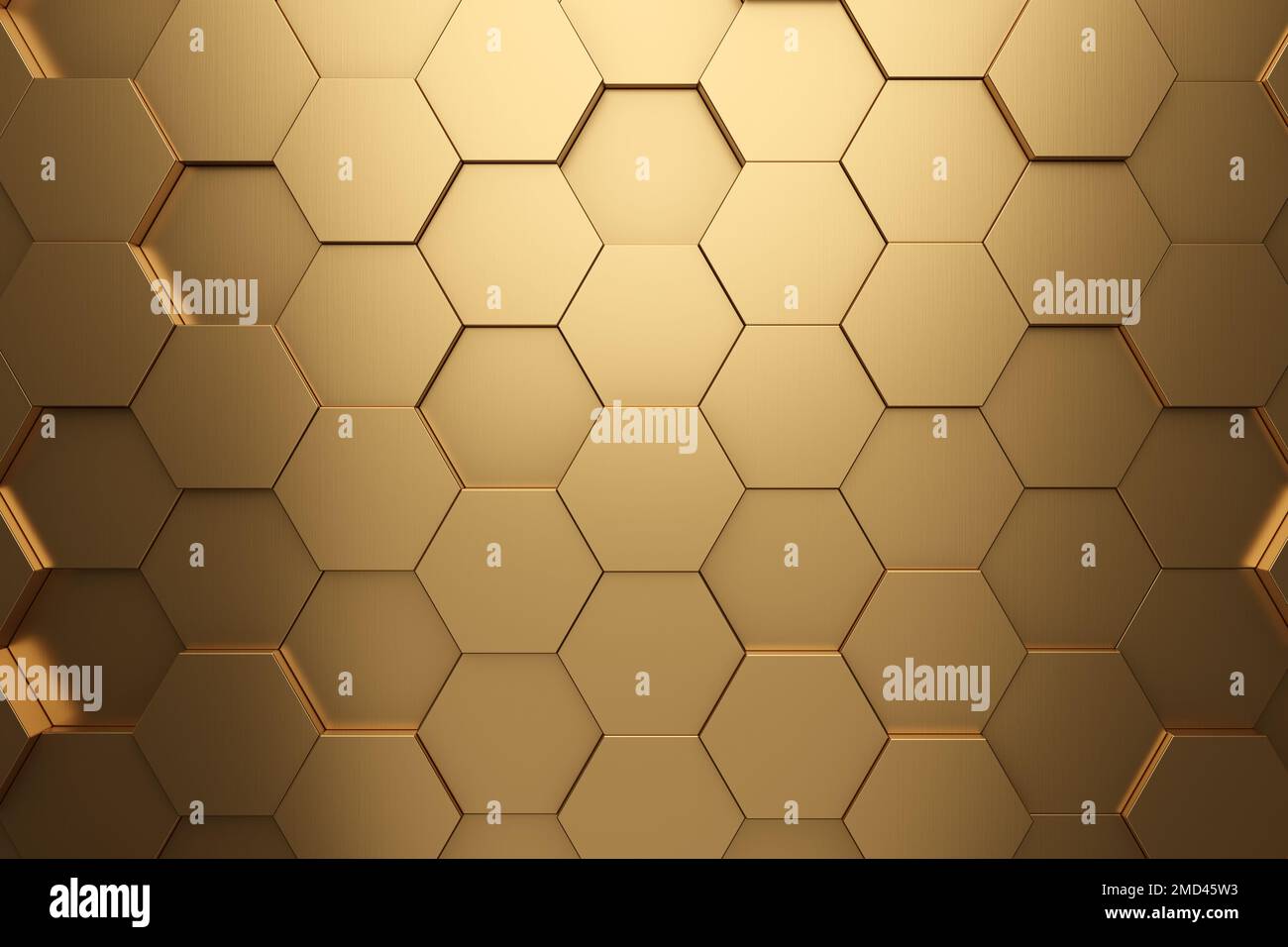 Gold metallic honeycomb and hexagon background pattern. 3d rendering Stock Photo