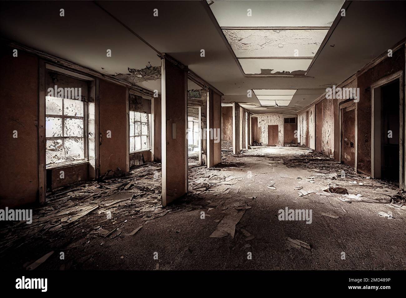 Mental hospital in ruins and abandoned Stock Photo