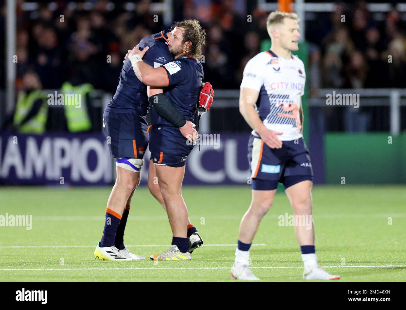 Edinburgh Rugby players celebrate at full time after the Heineken