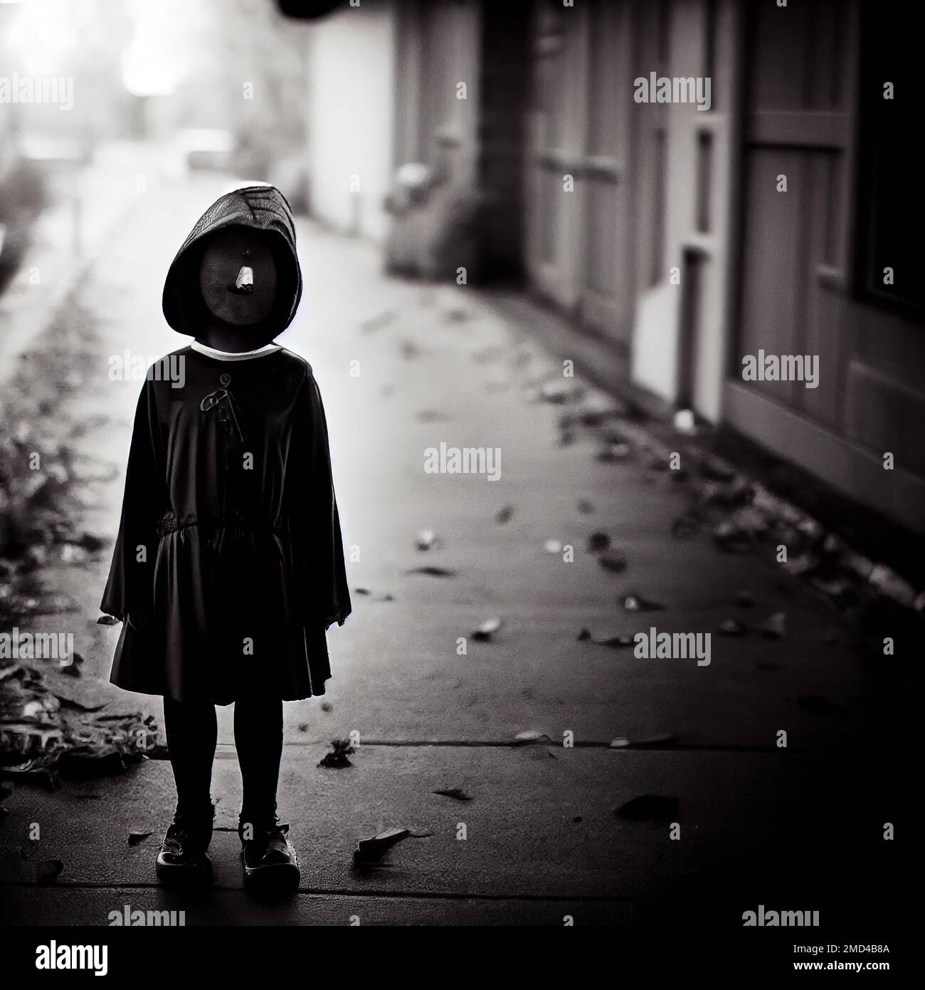 Kid in halloween costume. Black and White Stock Photo
