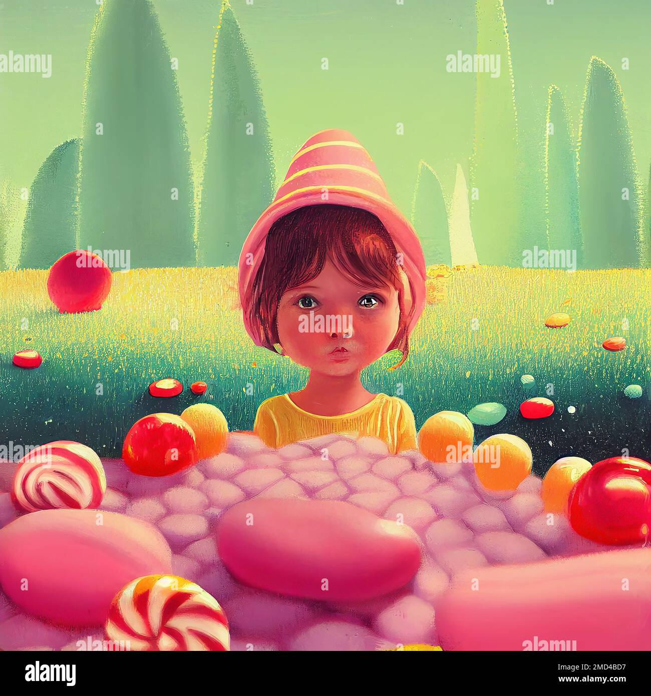Little girl in a candy land Stock Photo