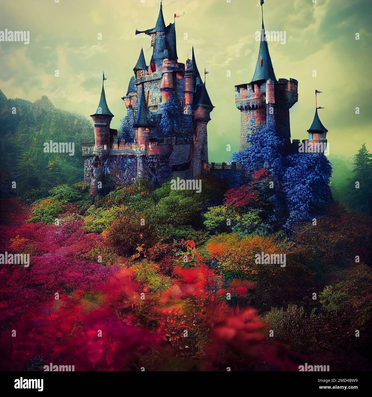 Fairytale castle on magical landscape Stock Photo