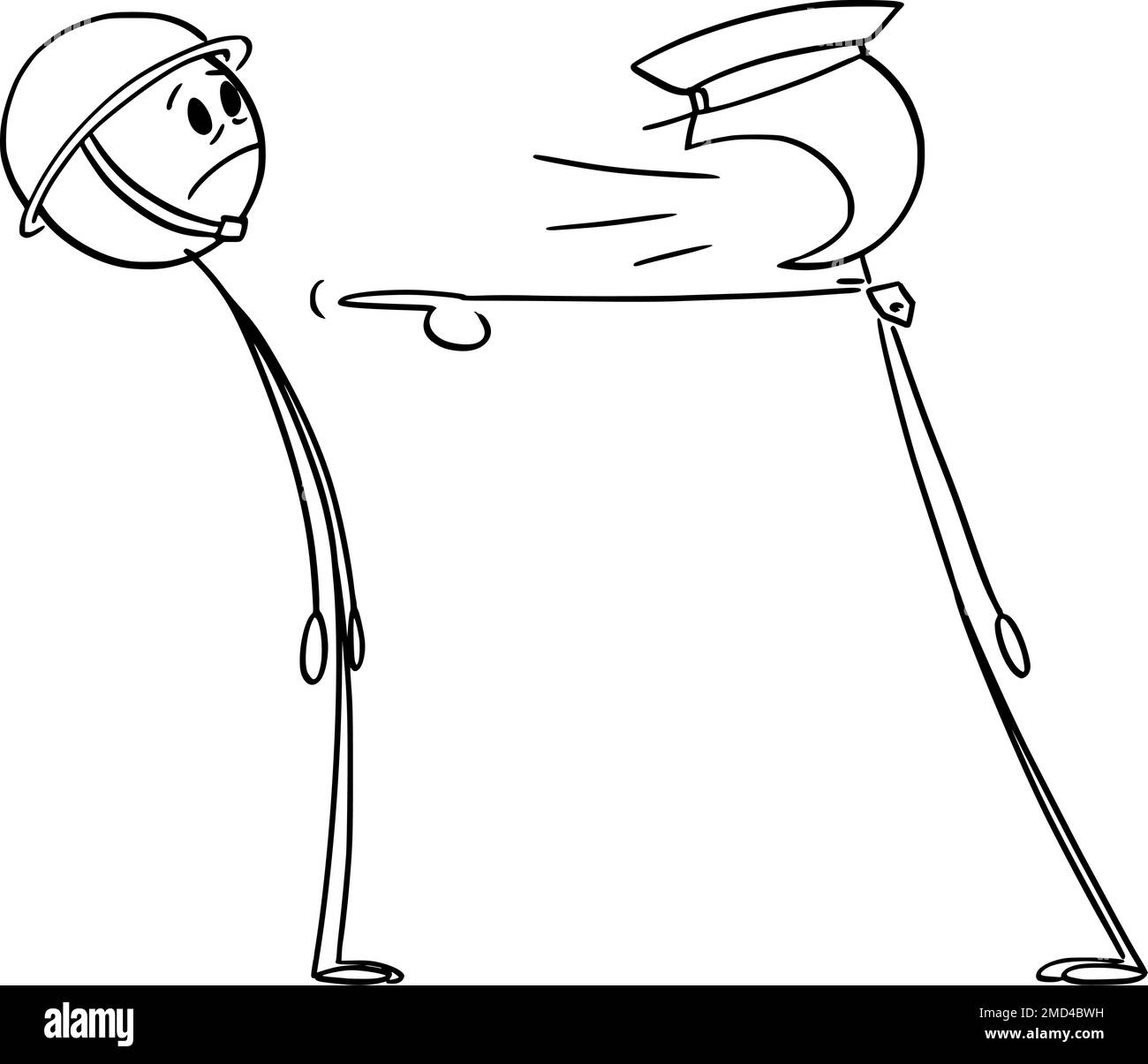 Officer Yelling at Soldier, Vector Cartoon Stick Figure Illustration