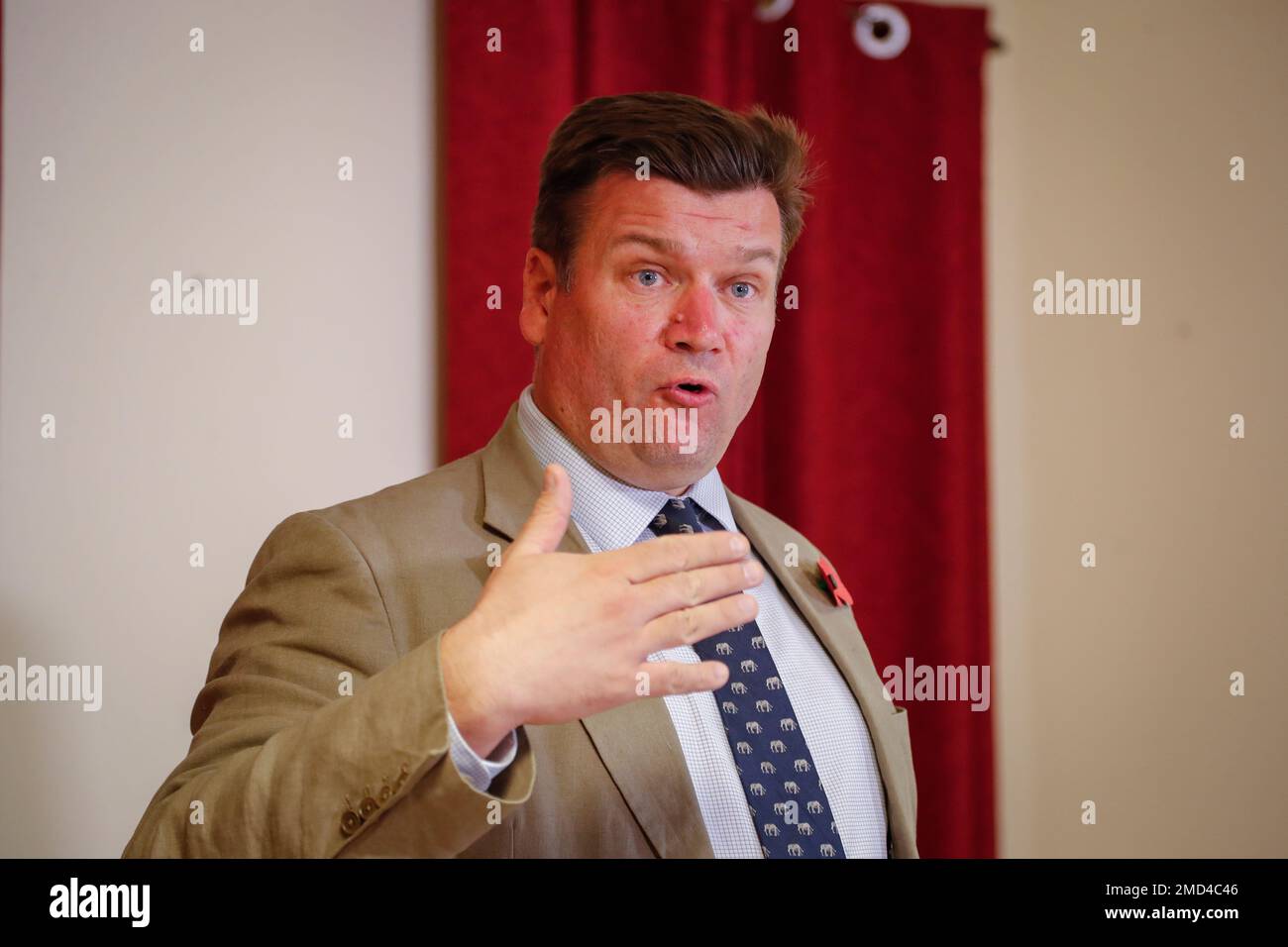 James Heappey, the UK's Minister for the Armed Forces, speaks to the