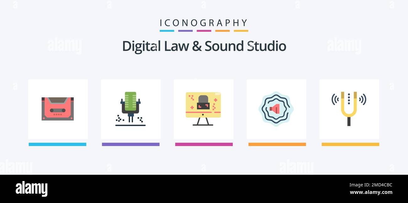 Digital Law And Sound Studio Flat 5 Icon Pack Including pitch. fork