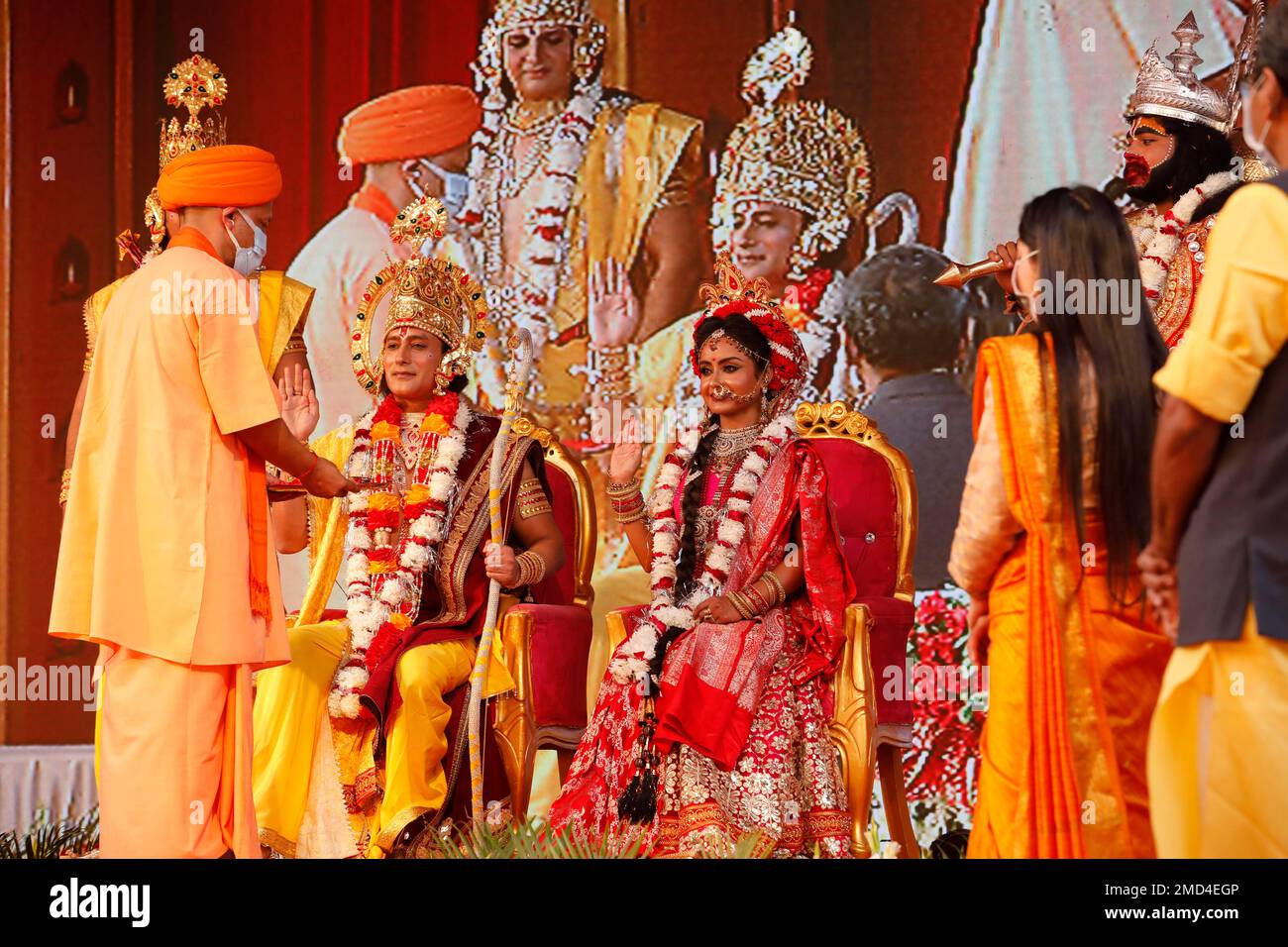 Uttar Pradesh state Chief Minister Yogi Adityanath greets artists ...