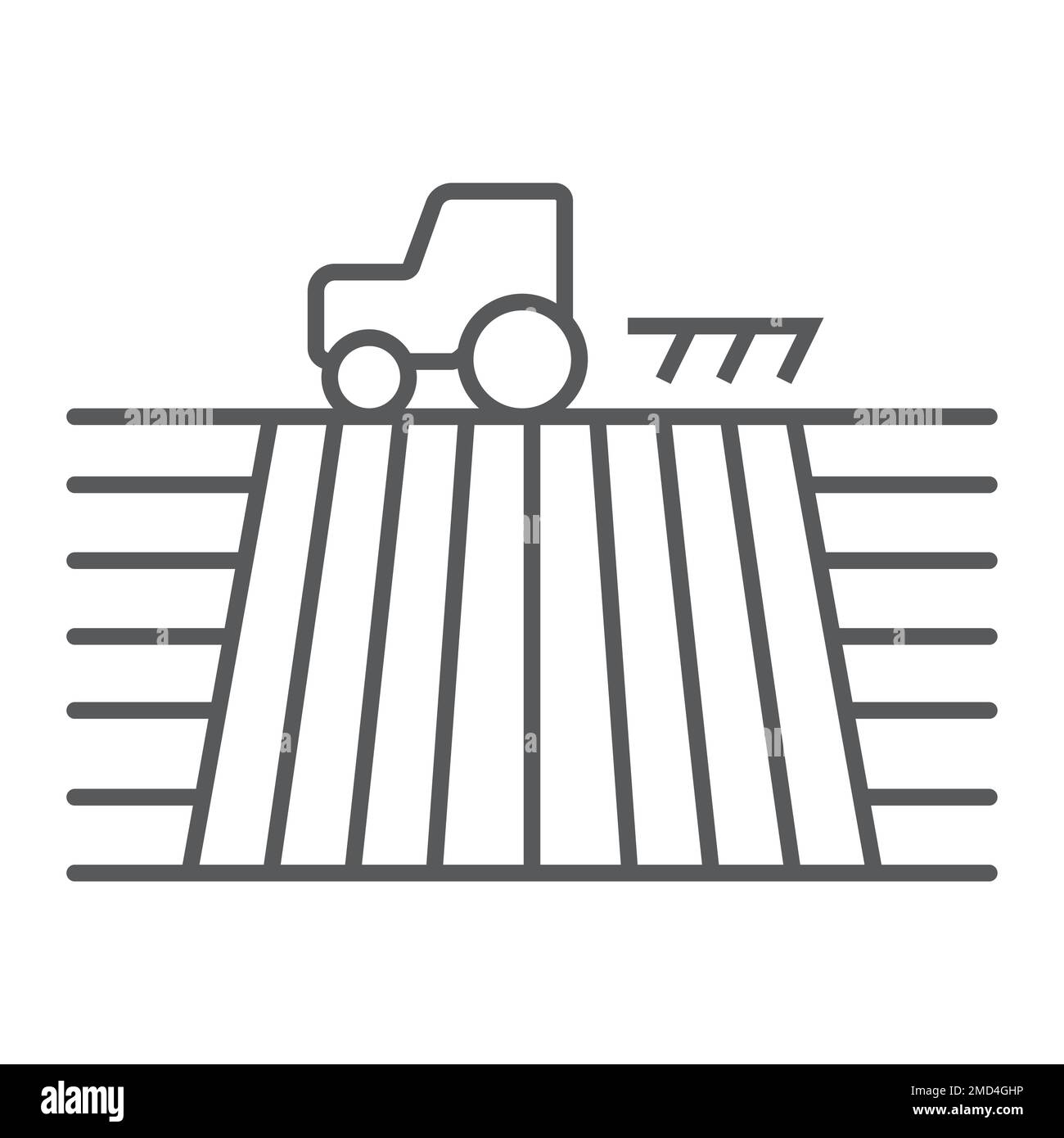 Tractor on field thin line icon, farming and agriculture, plowing sign ...
