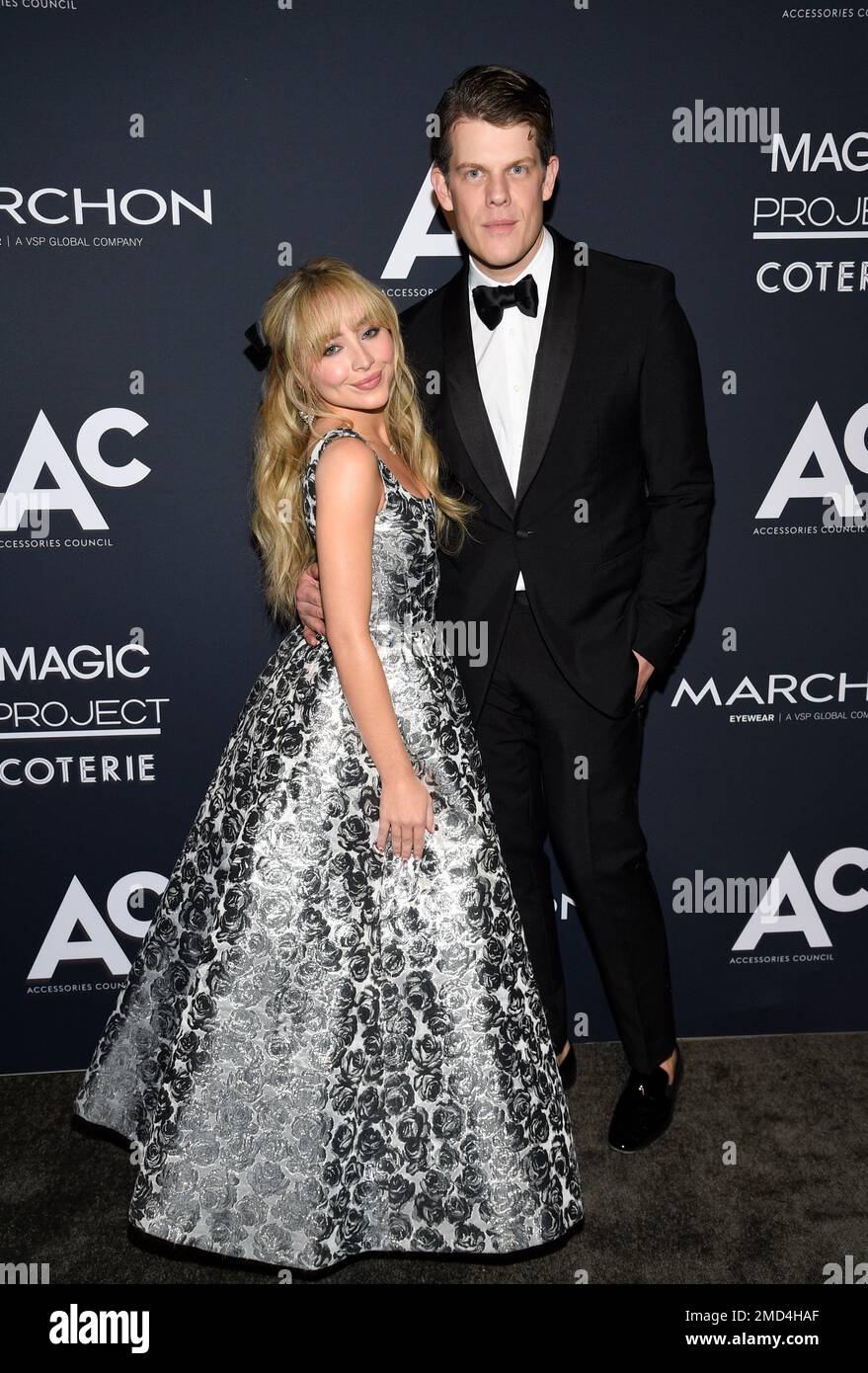 Sabrina Carpenter, left, and honoree fashion designer Wes Gordon pose  together at the ACE (Accessories Council Excellence) Awards at Cipriani  42nd Street on Tuesday, Nov. 2, 2021, in New York. (Photo by