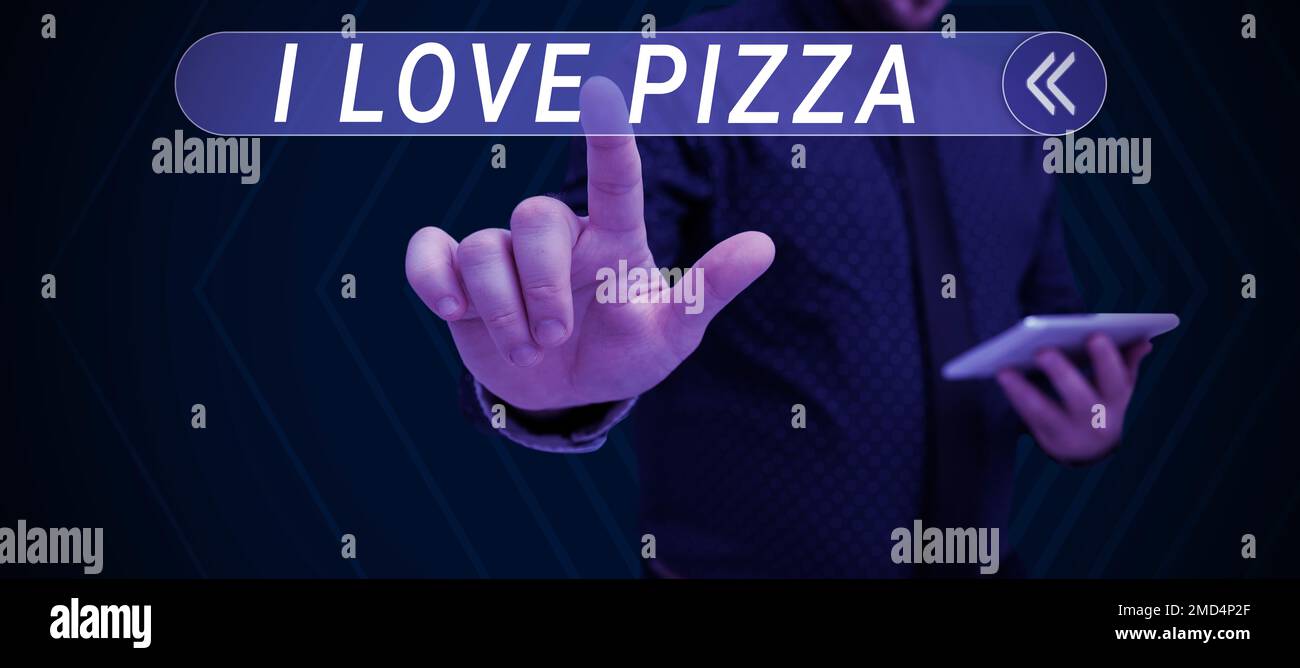Text caption presenting I Love Pizza. Concept To like a lot