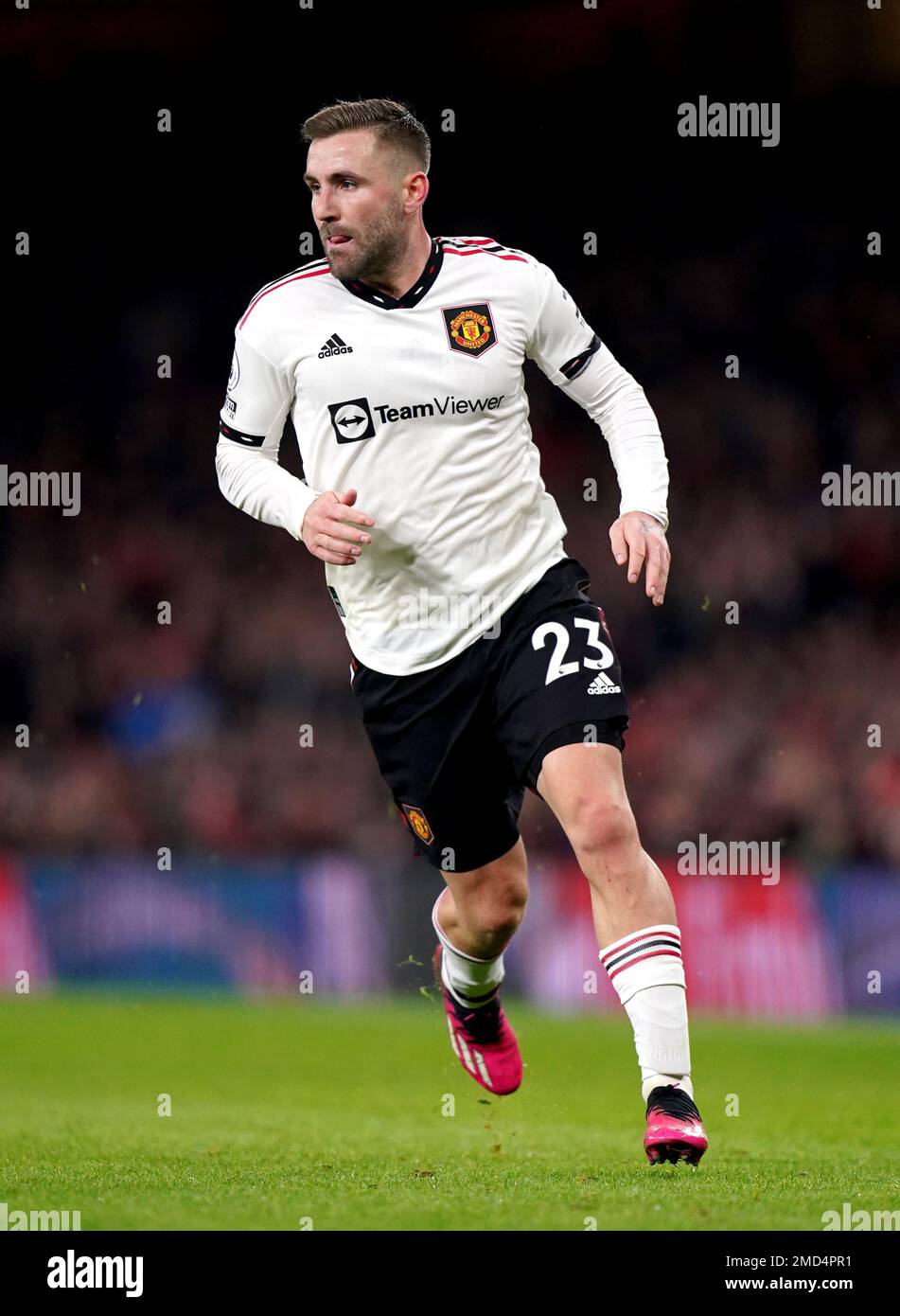 Manchester United's Luke Shaw during the Premier League match at the Emirates Stadium, London. Picture date: Sunday January 22, 2023. Stock Photo