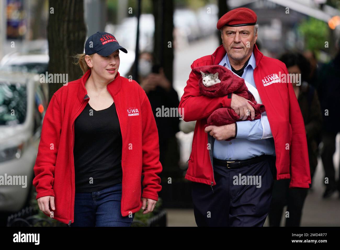 Mayoral candidate Curtis Sliwa arrives to vote with his wife Nancy