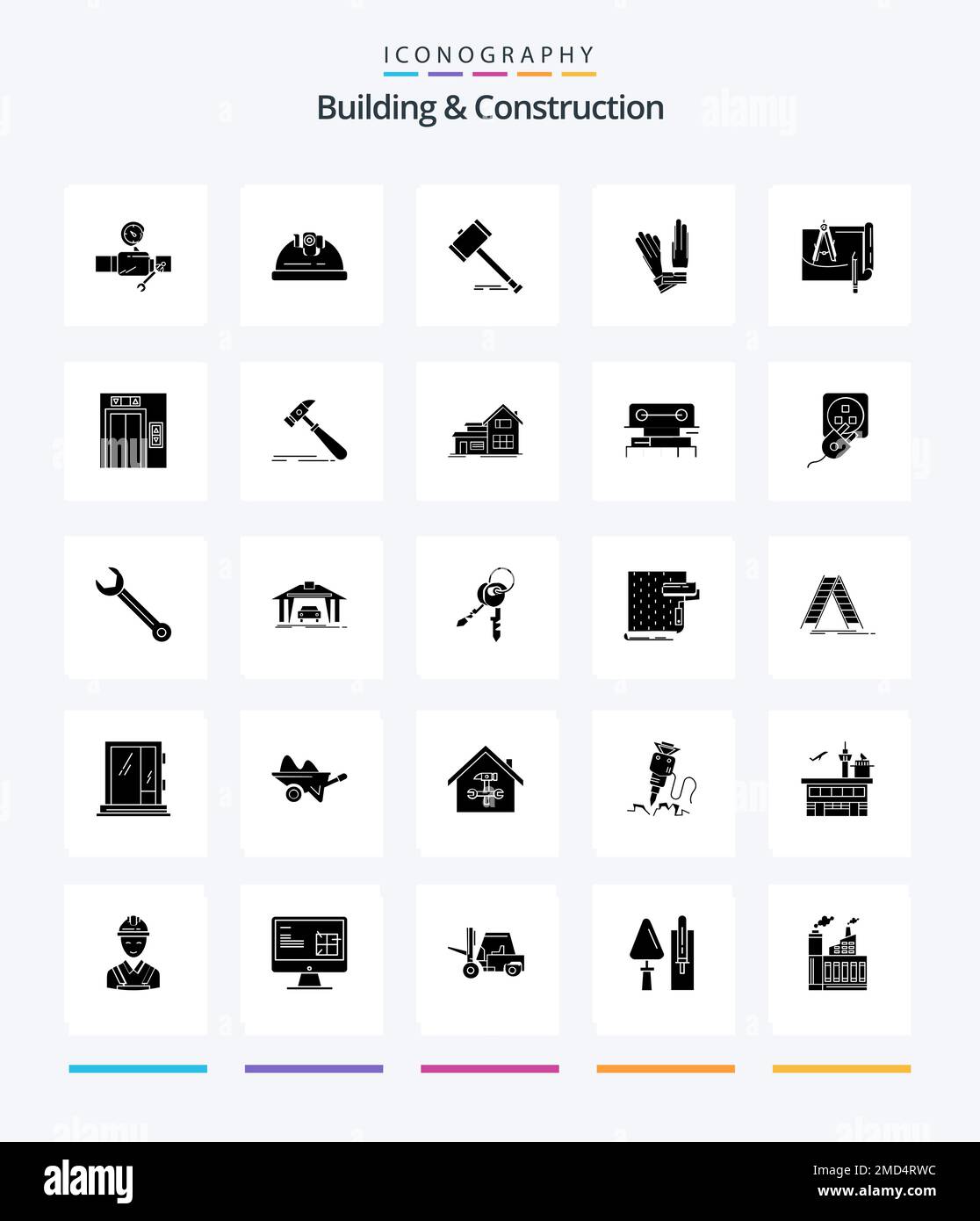 Creative Building And Construction 25 Glyph Solid Black icon pack Such