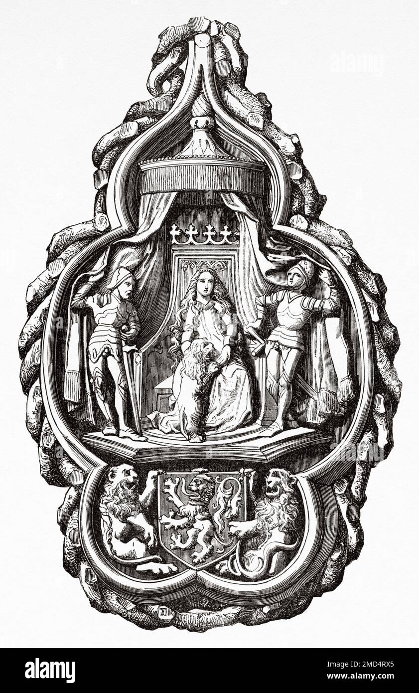 Executed Renaissance Silver gilt shield executed by Corneille de Bonte, 15th century. The ...