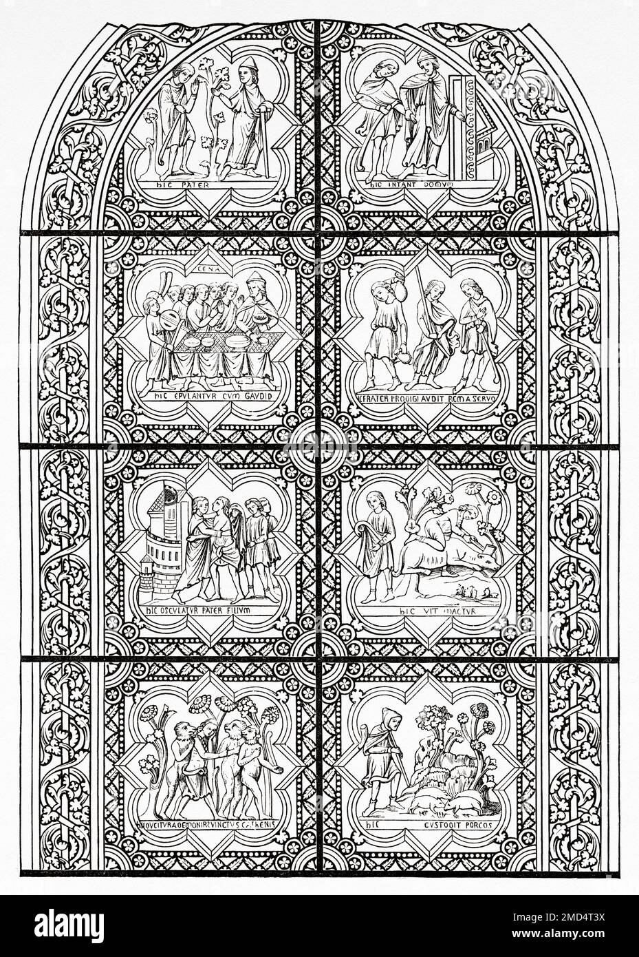 Stained glass window, Sens Cathedral, 13th century, France. The Arts of the Middle Ages and at the Period of the Renaissance by Paul Lacroix, 1874 Stock Photo