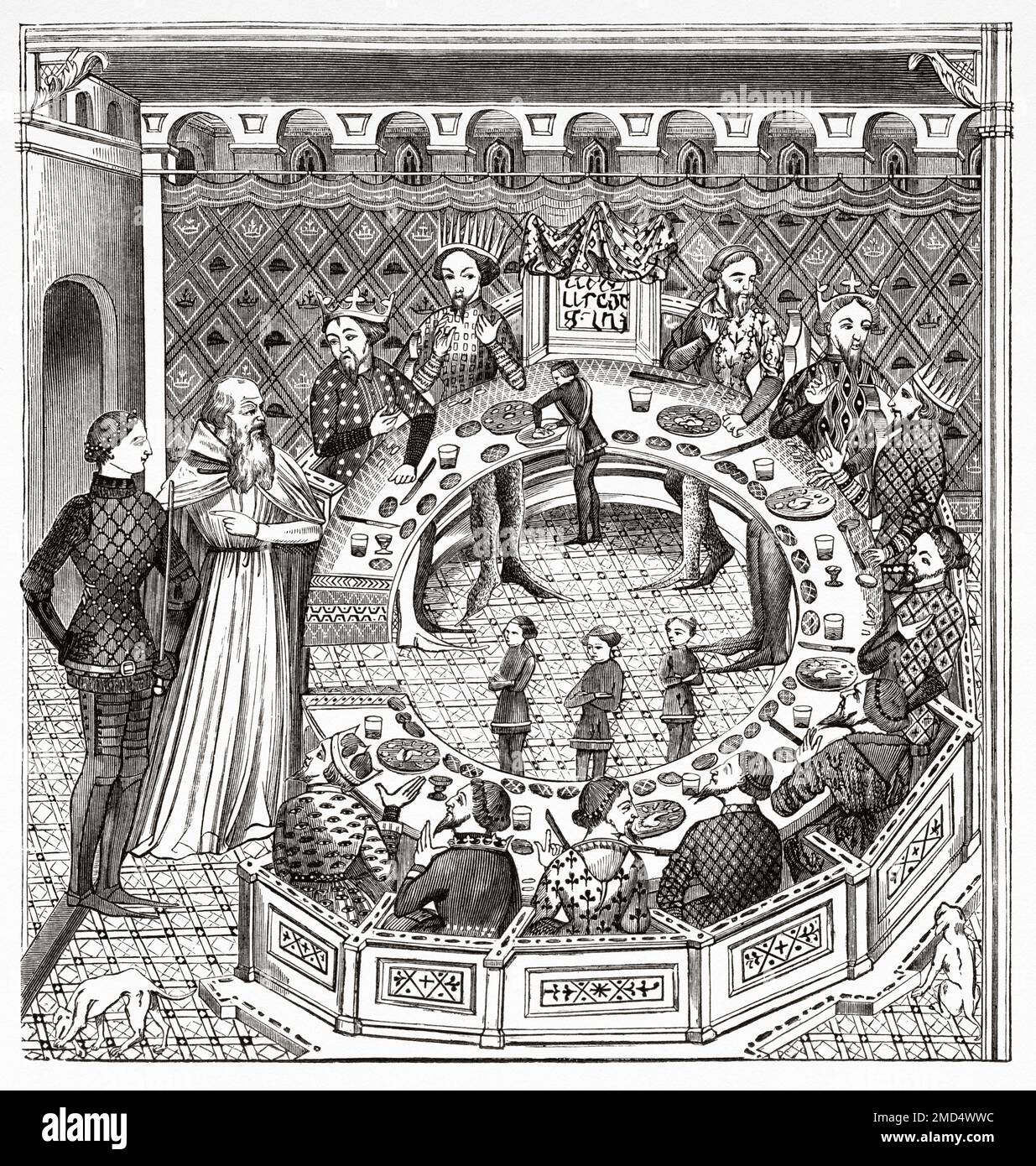 The Round Table of King Arthur of Brittany, 14th century. The Arts of the Middle Ages and at the Period of the Renaissance by Paul Lacroix, 1874 Stock Photo