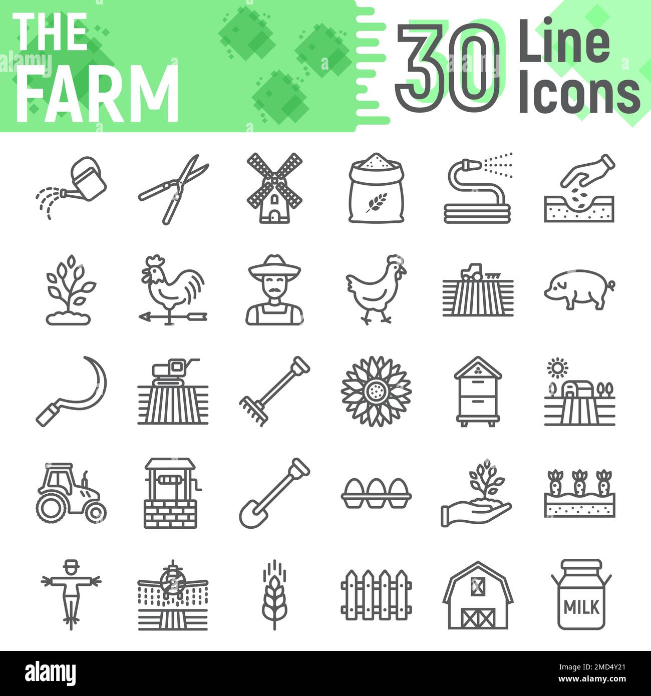 Farm line icon set, farming symbols collection, vector sketches, logo