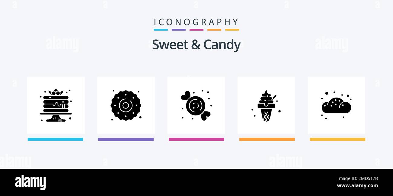 Sweet And Candy Glyph 5 Icon Pack Including bread. sweets. candy. ice