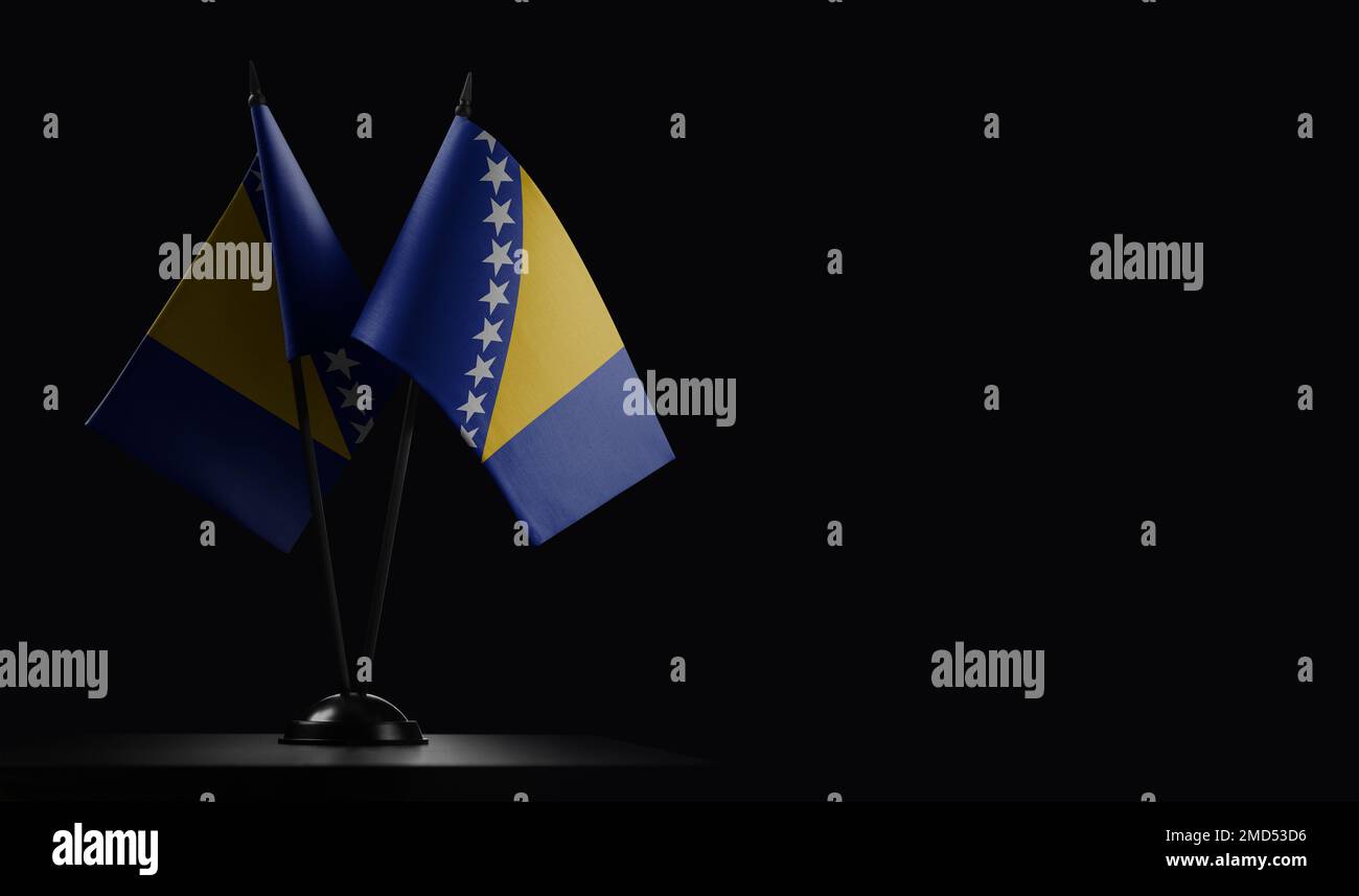 Small national flags of the Bosnia and Herzegovina on a black ...