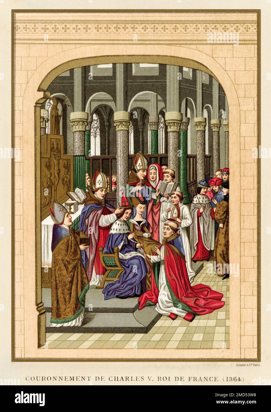 Coronation of Charles V King of France, 14th century. The Arts of the Middle Ages and at the Period of the Renaissance by Paul Lacroix, 1874 Stock Photo