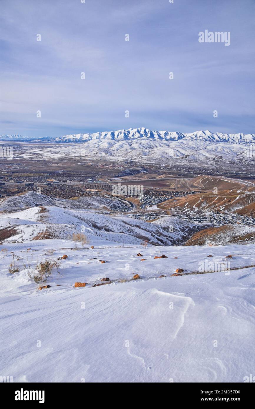 Maack Hill Sensei trail snowy mountain valley views in Lone Peak Wilderness Wasatch Rocky