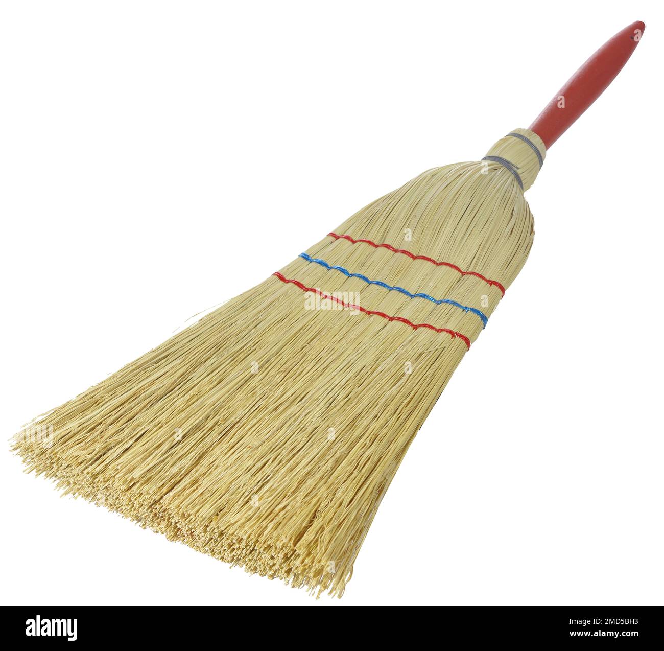 Straw broom. Professional natural wooden broom on isolated white background. Tool for home or