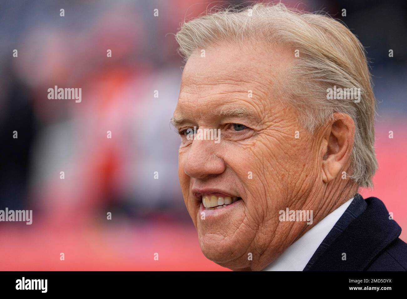 Denver Broncos President of Football Operations John Elway prior to an NFL football game against the Washington Football Team, Sunday, Oct. 31, 2021, in Denver. (AP Photo/Jack Dempsey) Stock Photo